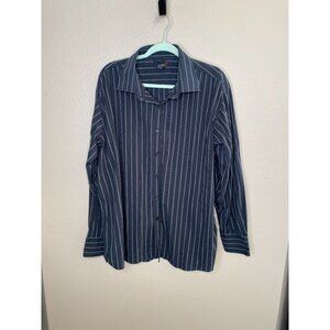 Men’s Utopia Black‎ Gray Striped Button-Down Long-Sleeve Shirt XXL Cotton Collar